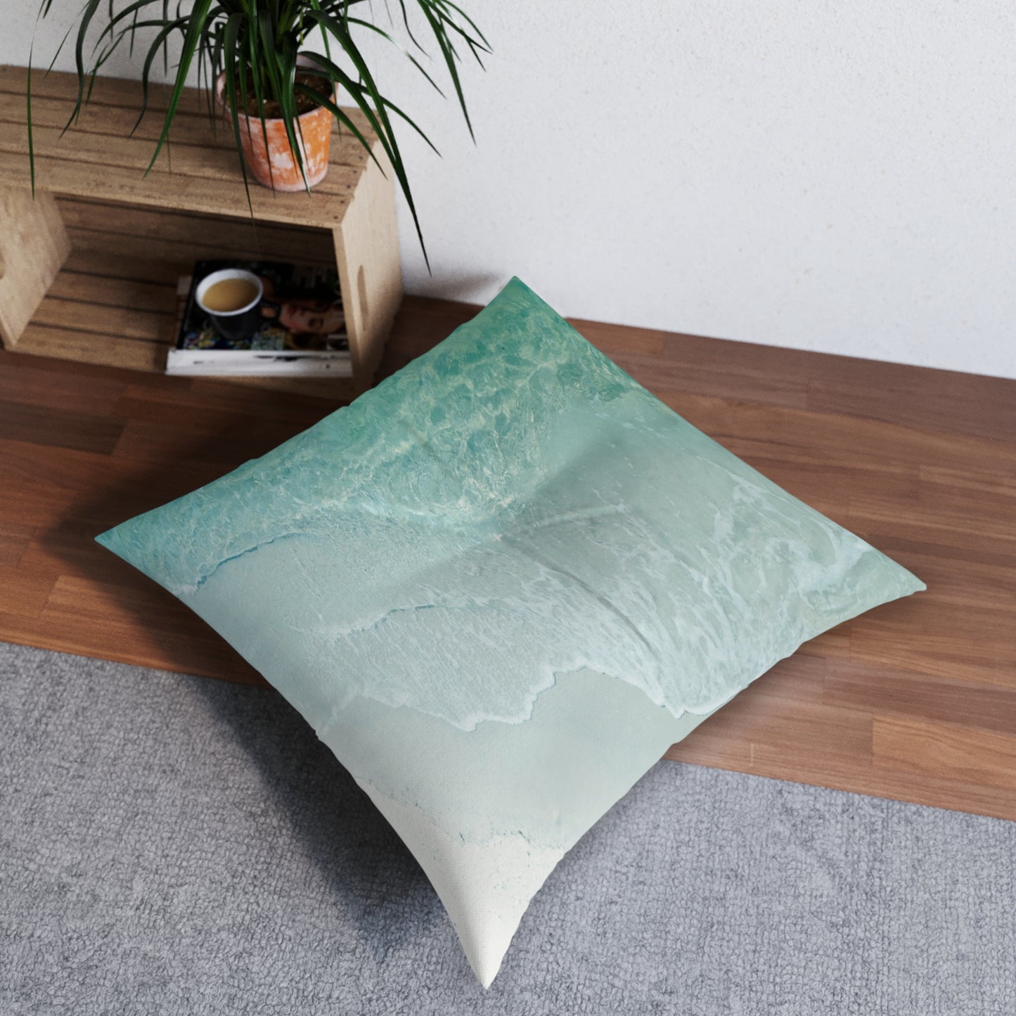 Beach Wave Tufted Meditation Floor Pillow, Square