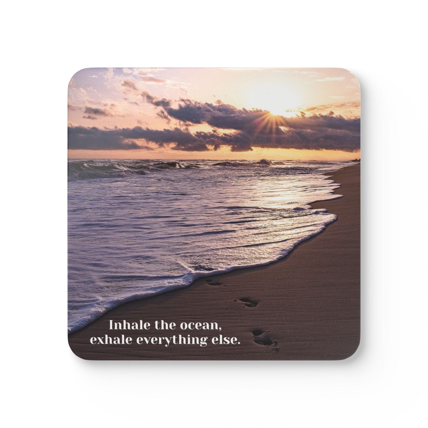 Inhale the Ocean, Beach Sunset - Corkwood Coaster Set