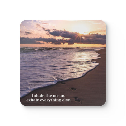 Inhale the Ocean, Beach Sunset - Corkwood Coaster Set