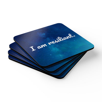 I am resilient, Milky Way abstract - Corkwood Coaster Set