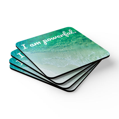 I Am Powerful, Wave abstract - Corkwood Coaster Set