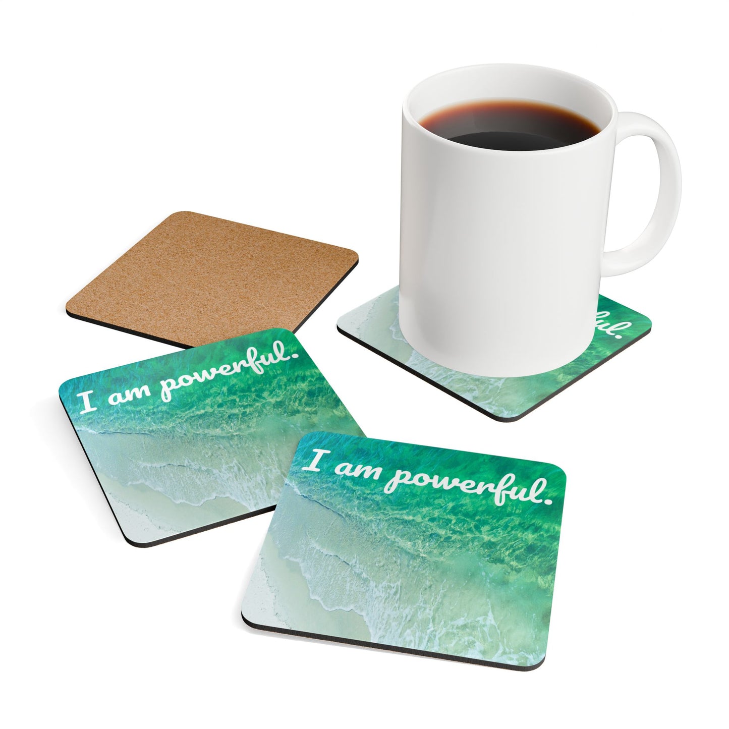 I Am Powerful, Wave abstract - Corkwood Coaster Set